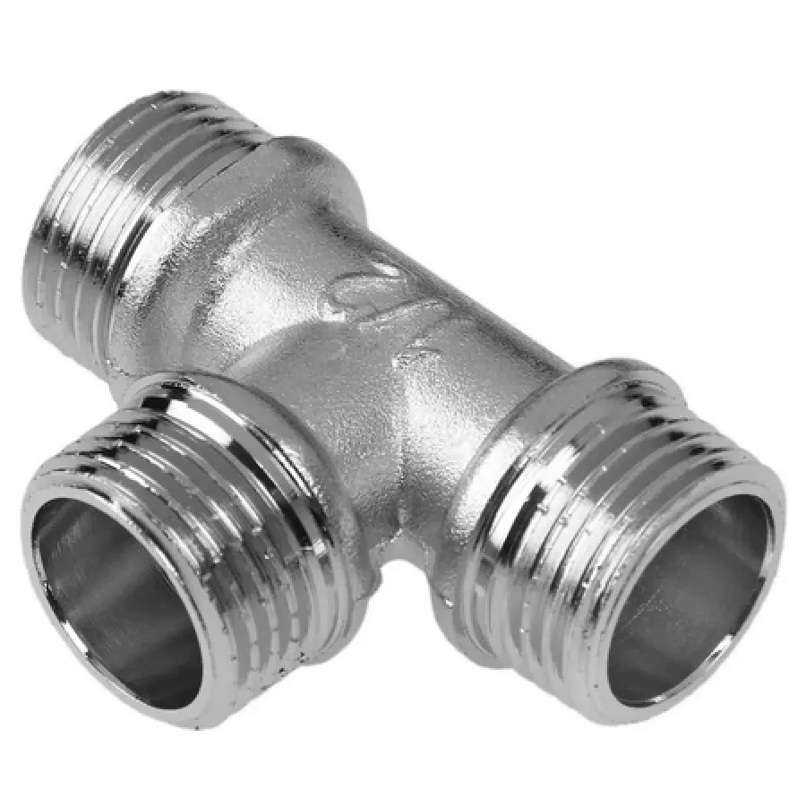 Тройник НИКЕЛИРОВАННЫЙ переходной с наружной резьбой VALFEX НР1/2"хНР3/4"хНР3/4" (70/10)